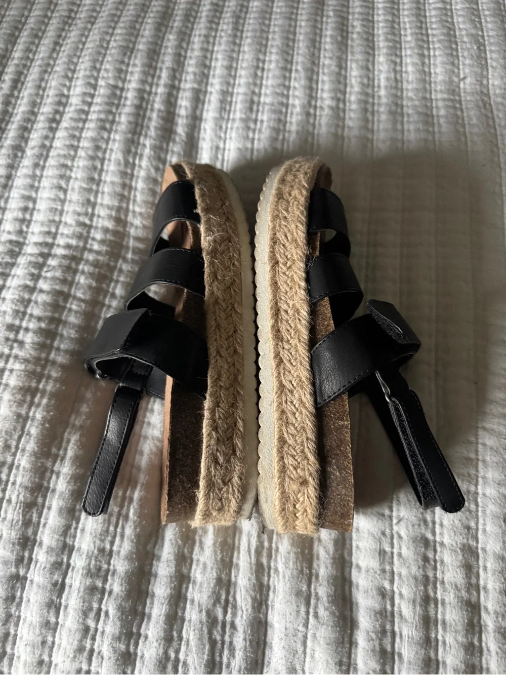 a.n.a Carmine Black Espadrille Flatform Sandals Platform Strappy Jute Sole Sz 7M